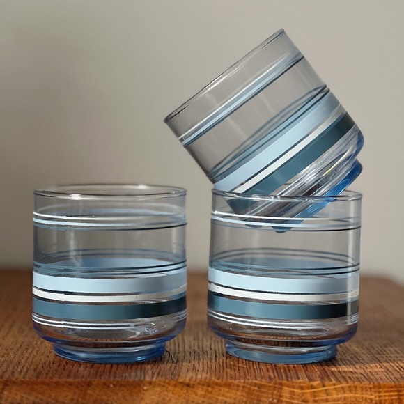set of three vintage glasses with blue stripes - Picture 1 of 4